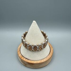 Silver and gold tone stretch panel bracelet